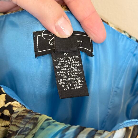 Dressbarn Collection Mini Dress 12 Multi Animal Print One Shoulder Cocktail NWT - Picture 8 of 11